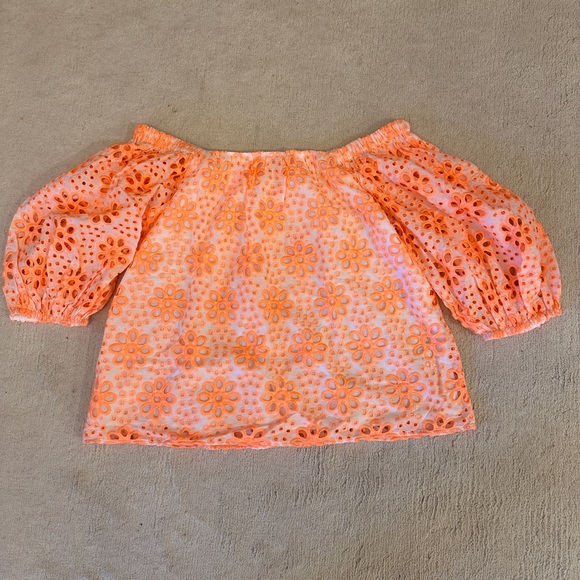 Lilly Pulitzer Kerrigan Elbow Sleeve Top Cantaloupe Funflower Eyelet - Picture 4 of 8